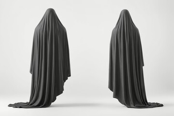 Two silhouettes person wearing black cloak cloak is A blank mock