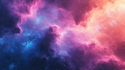 Wall Mural - A Cosmic Landscape of Pink and Blue Nebulae with Scattered Stars