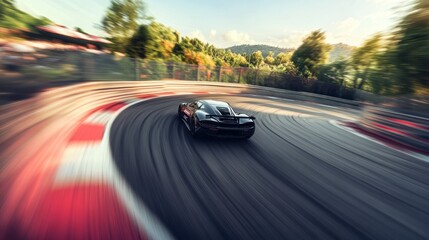 Wall Mural - Black Sports Car Cornering on a Race Track