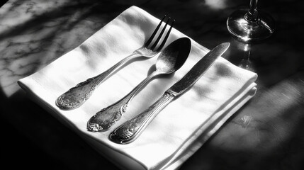 Wall Mural - Silverware on Napkin.