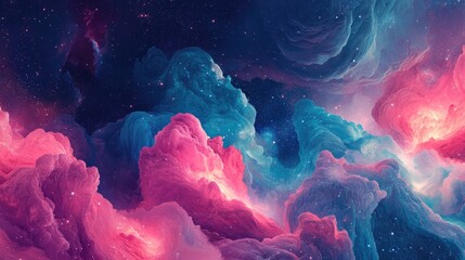 Canvas Print - Cosmic Cloudscape with Pink and Blue Nebulae