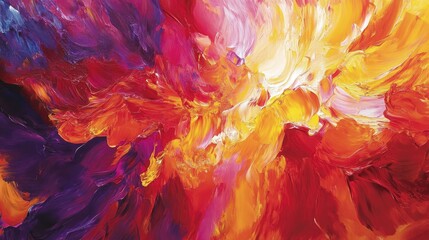 Wall Mural - Abstract Painting with Swirls of Purple, Red, Orange, and Yellow