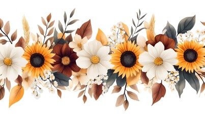 Wall Mural - A colorful bouquet of flowers with a white background. The flowers are arranged in a way that creates a sense of movement and flow. The colors of the flowers are bright and cheerful