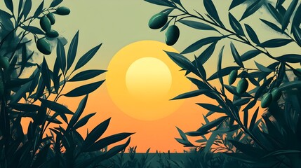 Wall Mural - Breathtaking Sunset Over Lush Foliage Silhouettes