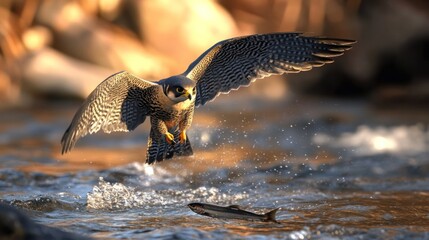 Wall Mural - A Peregrine Falcon Diving for a Fish