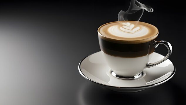 a cup hot coffe with black matte background