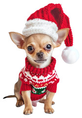 Wall Mural - PNG Adorable Chihuahua in Christmas attire