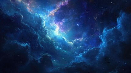 Wall Mural - A Starry Sky with Vibrant Blue and Purple Nebulae