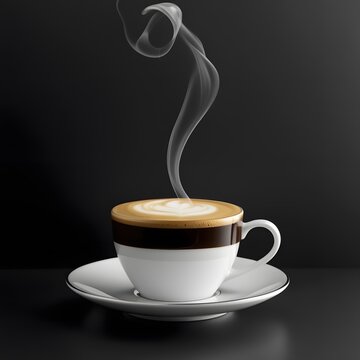 a cup hot coffe with black matte background