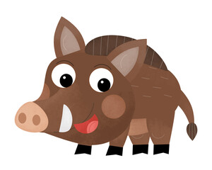 Wall Mural - cartoon scene with cheerful boar on the white background illustration for kids