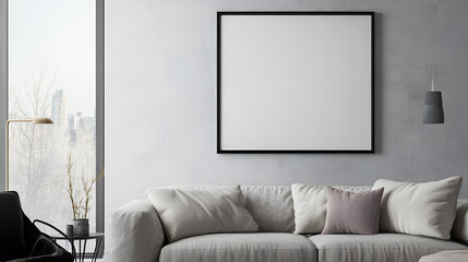 Wall Mural - Modern Living Room with Blank Canvas for Your Artwork