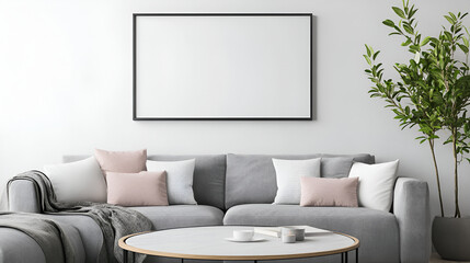 Wall Mural - Modern Living Room with Blank Canvas for Your Artwork