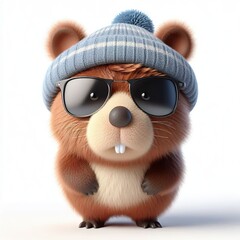 Wall Mural - a cute 3d fluffy Capybara teddy bear character with cool hat