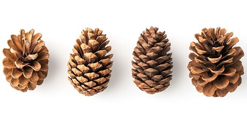 Wall Mural - Pine cone set . Set of four pine cones isolated. Pine cone . Pine cone from pine tree isolated. Pine cone top view . Pine cone flat lay isolated on white background