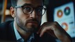 © AIsofeel - A thoughtful man in glasses gazes at a screen, reflecting on business insights and strategic decisions in a modern workspace.