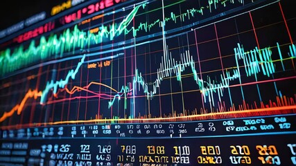 Poster - A close-up of a hand with a stylus interacting with a digital stock chart, representing market data analysis