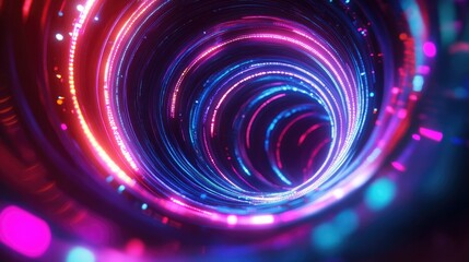 Poster - Abstract swirl of luminous neon lights creating a circular glow effect, with radiant flares and energy elements that suggest a powerful sci-fi scene or magic event