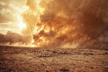 large explosion middle barren landscape appears to be a dramatic