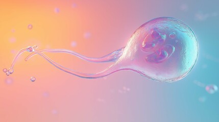 Poster - 3D diagram of an animal cell with labeled organelles, suspended on a clean, white background.