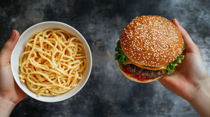 Wall Mural - Pasta and Burger Choice.