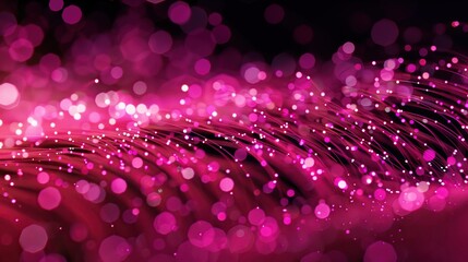Poster - Abstract pink and white bokeh lights optical fibre on dark background