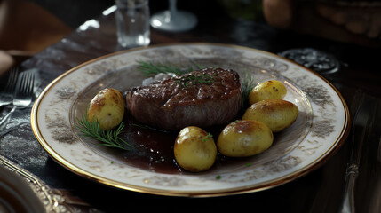 Wall Mural - Steak Dinner Plate.