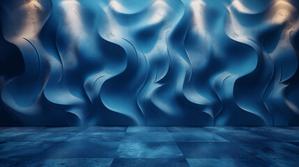 Wall Mural - The image is a blue wave with a lot of detail