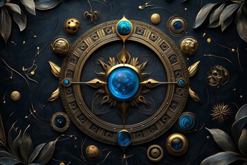 Wall Mural - zodiac signs as alchemical symbols, illustrated in a scene where each zodiac sign is depicted as an 