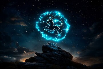 Wall Mural - zodiac signs as constellations in the night sky, captured in a celestial-themed artwork where each z