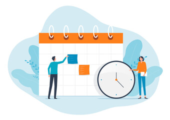 Wall Mural - Business planning concept and Business people team working with digital online calendar. Flat vector illustration design.