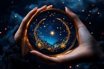 Wall Mural - zodiac signs as guiding stars, depicted in an artwork where each zodiac sign is a bright star in the