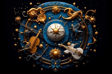 Wall Mural - zodiac signs in a celestial orchestra, depicted in an illustration where the zodiac signs are musici