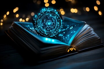Wall Mural - zodiac signs in a magical book of shadows, illustrated in a scene where each zodiac sign is a chapte
