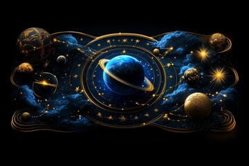 Wall Mural - zodiac signs in a galactic journey, depicted in an illustration where each zodiac sign is part of an