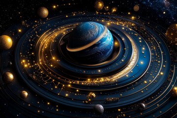 Wall Mural - zodiac signs in a galactic journey, depicted in an illustration where each zodiac sign is part of an