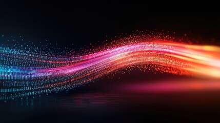 Poster - A vibrant, flowing wave of colorful light particles against a dark background, creating a dynamic and energetic atmosphere.