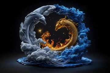 Wall Mural - zodiac signs with their associated elements, illustrated in a scene where each zodiac sign is shown 