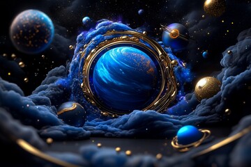 Wall Mural - zodiac signs with their ruling planets, depicted in a cosmic scene where each zodiac sign is connect