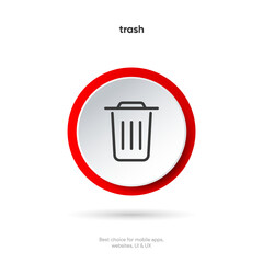 Aufkleber - Flat trash, delete, recycle, cleaning, clean, erase, cross vector icon, symbol, sign, emblem, button, push button on white background for UI UX, website, mobile app.