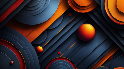 Wall Mural - A blue and orange wave with many red and orange spheres