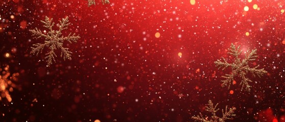 Wall Mural - red christmas background with snowflakes and gold sequins