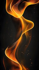 Wall Mural - Abstract, orange-glowing wave on a black background vector presentation design