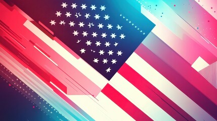 Patriotic American Flag Poster on Red, Blue, and White Gradient Background