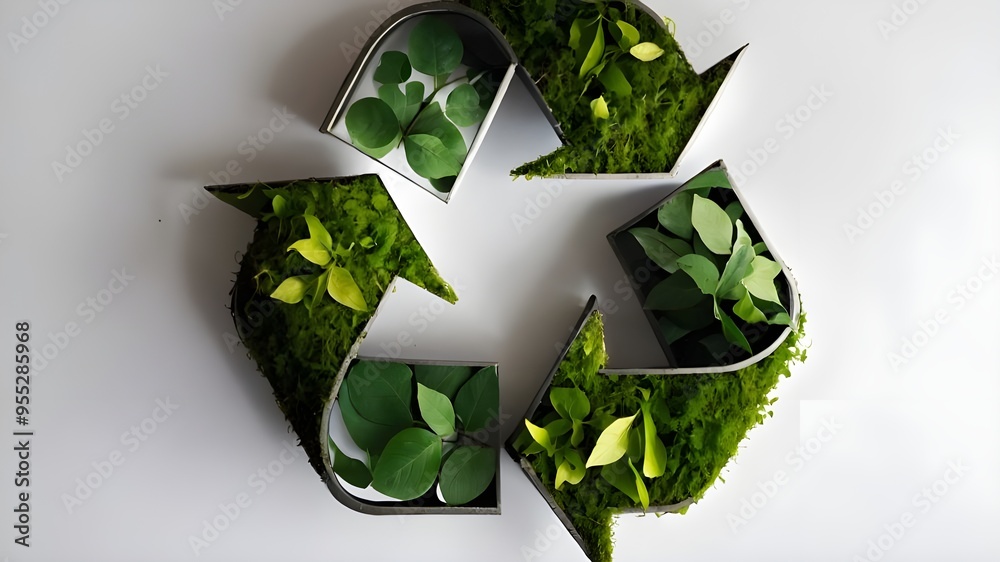 Symbol of Waste Recycling with Green Leaves, Environmental Protection ...