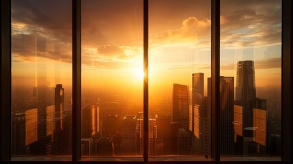 Wall Mural - City Skyline Sunrise from High-Rise