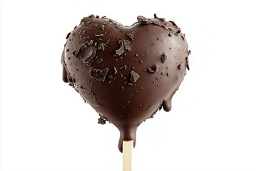 Delicious milk chocolate heart shape ice cream on wooden stick