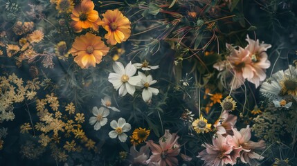 Poster - A close-up of a bouquet of flowers, with a delicate haze