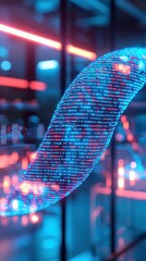 Poster - Abstract digital wave representation with glowing data elements in blue and red tones, perfect for technology themes.