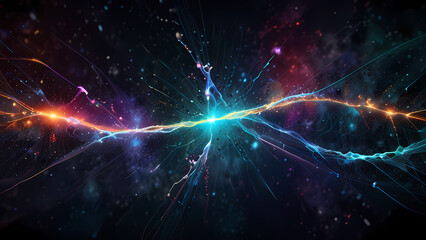 an abstract digital illustration representing positive and negative ions in a cosmic field, with vib