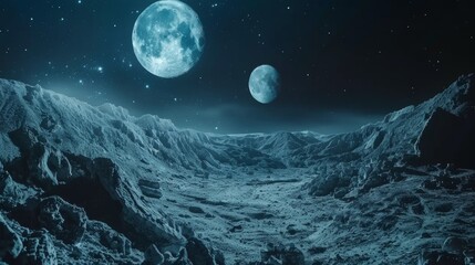 Wall Mural - moonlit lunar landscape with stars and twin moons